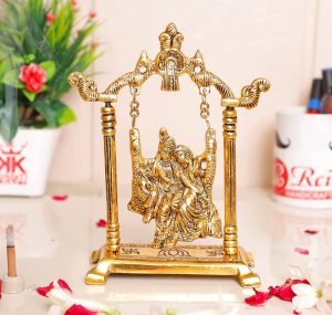 KridayKraft Radha Krishna on Swing jhula Metal Statue Gold Plated Decor Your Home,Office & Radha Krishna Murti,Showpiece Figurines,Religious Idol Gift Article...