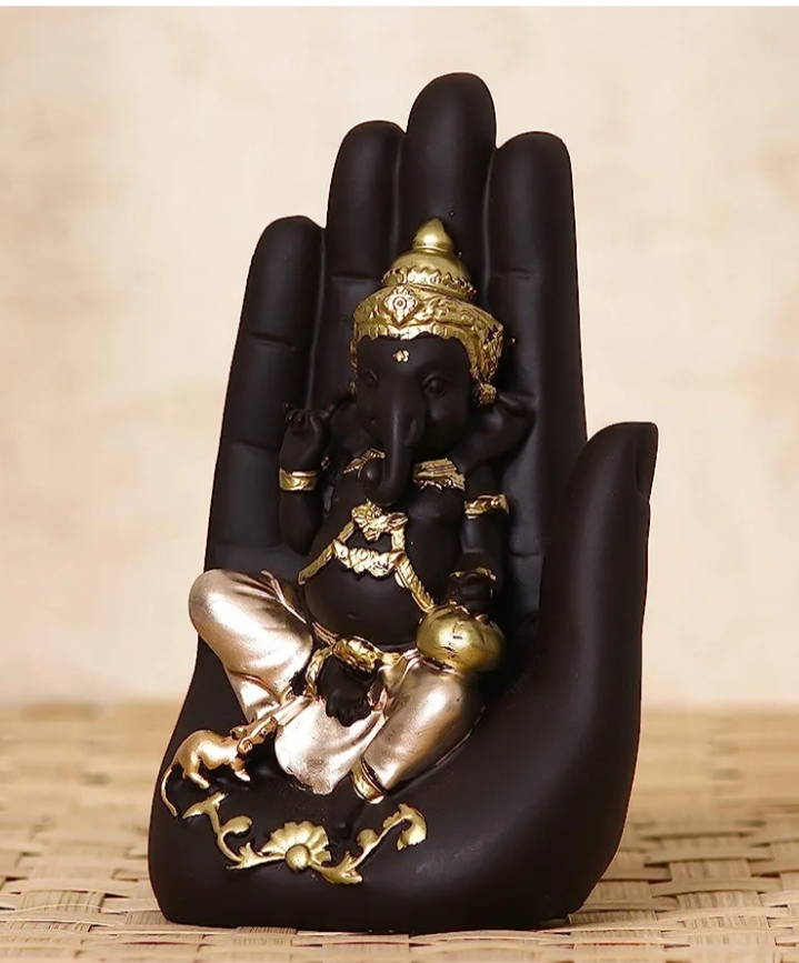 eCraftIndia Golden Handcrafted Palm Ganesha Decorative Showpiece