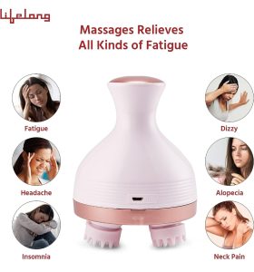 Lifelong LLM225 Rechargeable Head, Scalp and Full Body Pain Relief Massager, lectric Head Kneading Massager, 4 Speed Modes, Handheld Portable Head Scratcher Massager for Hair Growth, Deep Clean and Relaxation