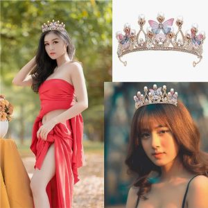 PALAY® Crystal Tiara Crown Pearl Princess Costume Crown Headband Flower Pageant Handmade Hair Accessories Cosplay,Birthday,Celebration for Girl Women
