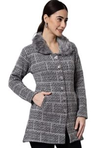 eWools Women's Wool Blend Banded Collar Cardigan